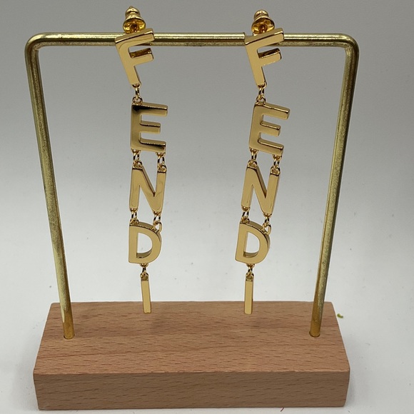 Gold Logo Drop Earrings - Picture 1 of 4